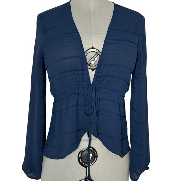 BCBGeneration Sheer Blue Tie Blouse Size S - Picture 1 of 6